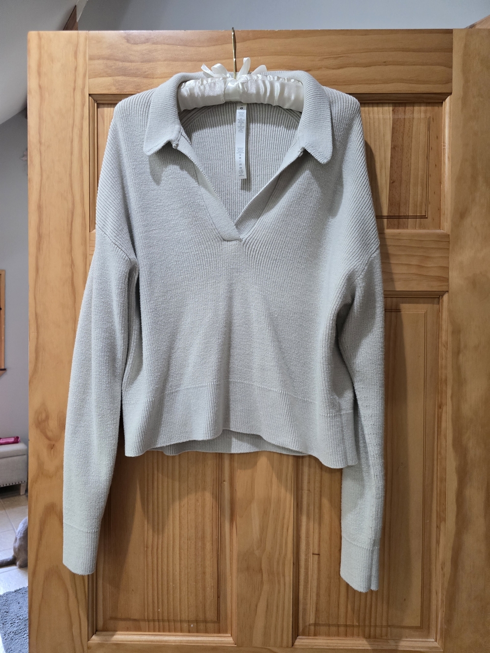 lululemon athletica Tan Collared V-Neck Sweater